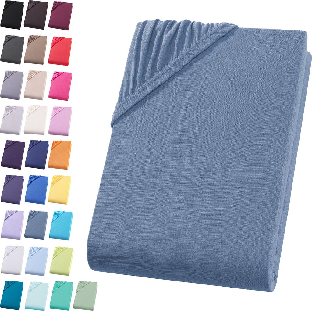 Jersey Spannbettlaken 90-100x200 cm Spannbettuch 100% Baumwolle Bettlaken, Rauchblau