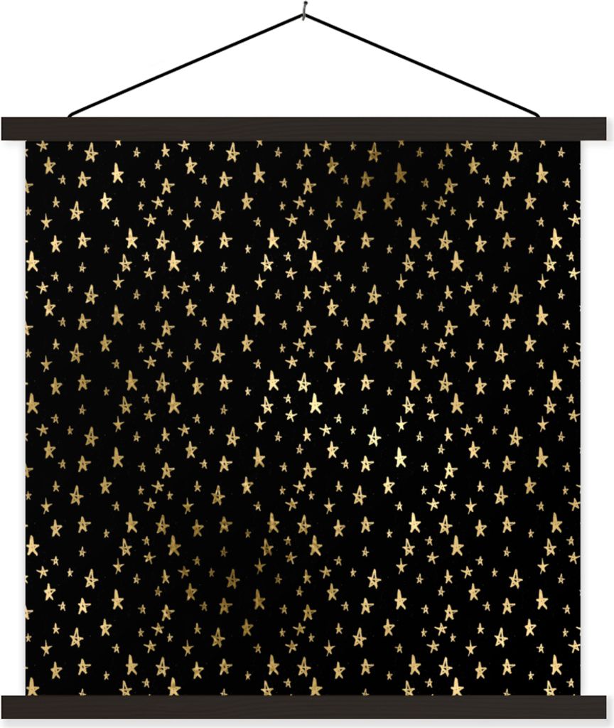 MuchoWow Textilposter Muster - Sterne - Gold 60x60 cm mit schwarzem Rahmen - Posteraufhänger