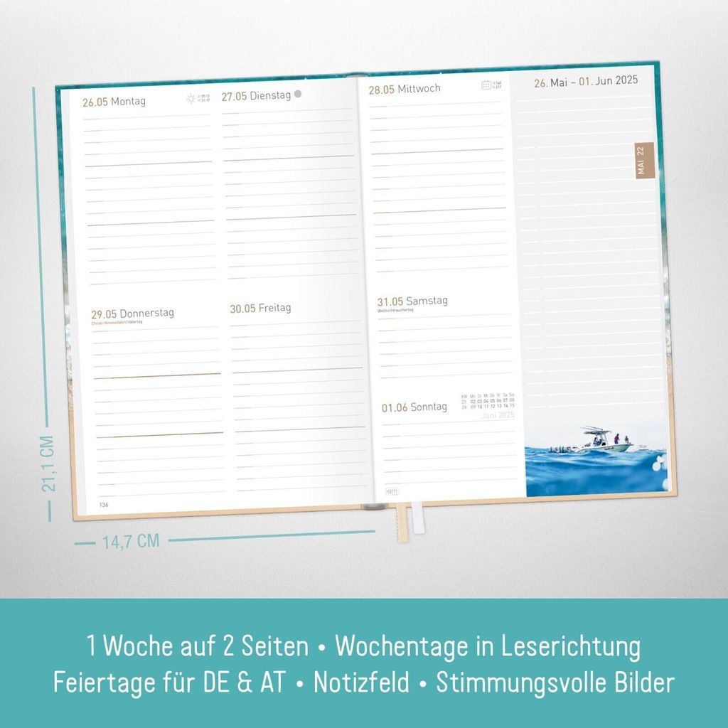 Chäff-Timer Classic 2025 / 12 MONATE / A5 / Summer Beach / Produktbild 3