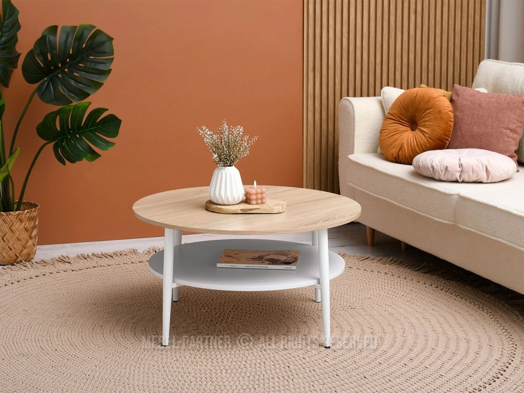 Runder Couchtisch TODOR - Sonoma-Eiche / weiß Produktbild 