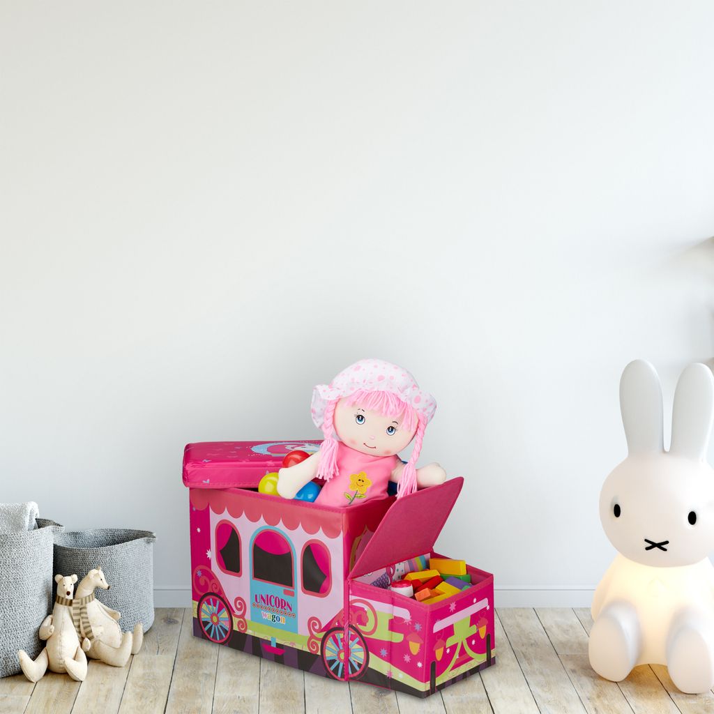 Relaxdays Sitzbox Kinder, Staubox mit Deckel, Spielzeug