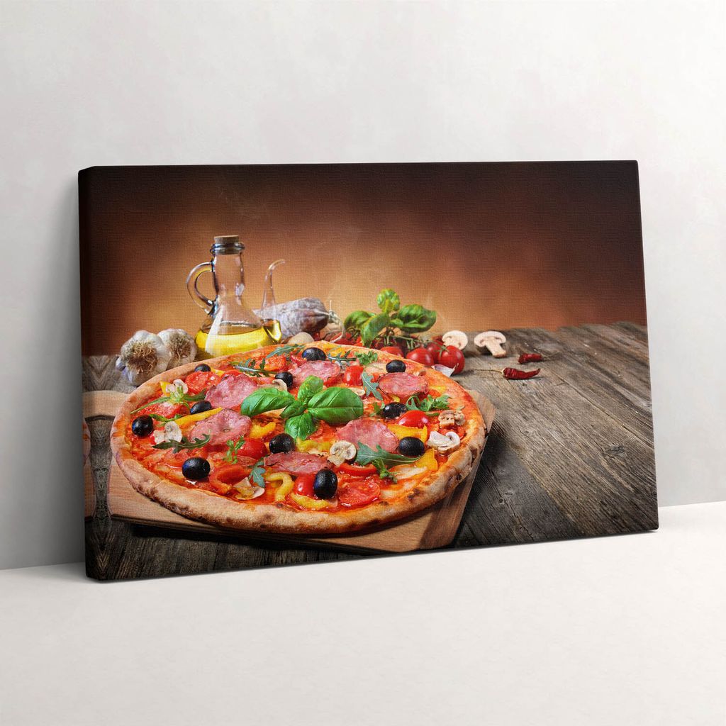 Italienische Pizza mit Olivenöl – Leinwandbild Wandbild – 30x20 cm – Leinwandbilder – Wandbilder – Schlafzimmer – Flur