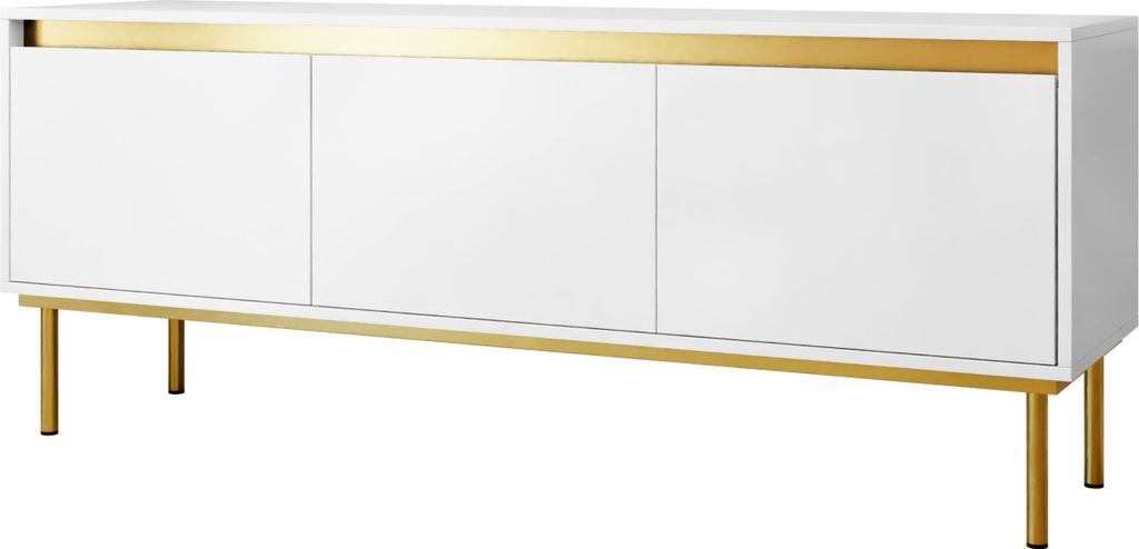 MIRJAN24 TV-Lowboard Carmesi 3D, RTV Schrank, Stehend,TV-Schranke, Wohnzimmer Kollekton (Farbe: Weiß / Weiß + Gold)