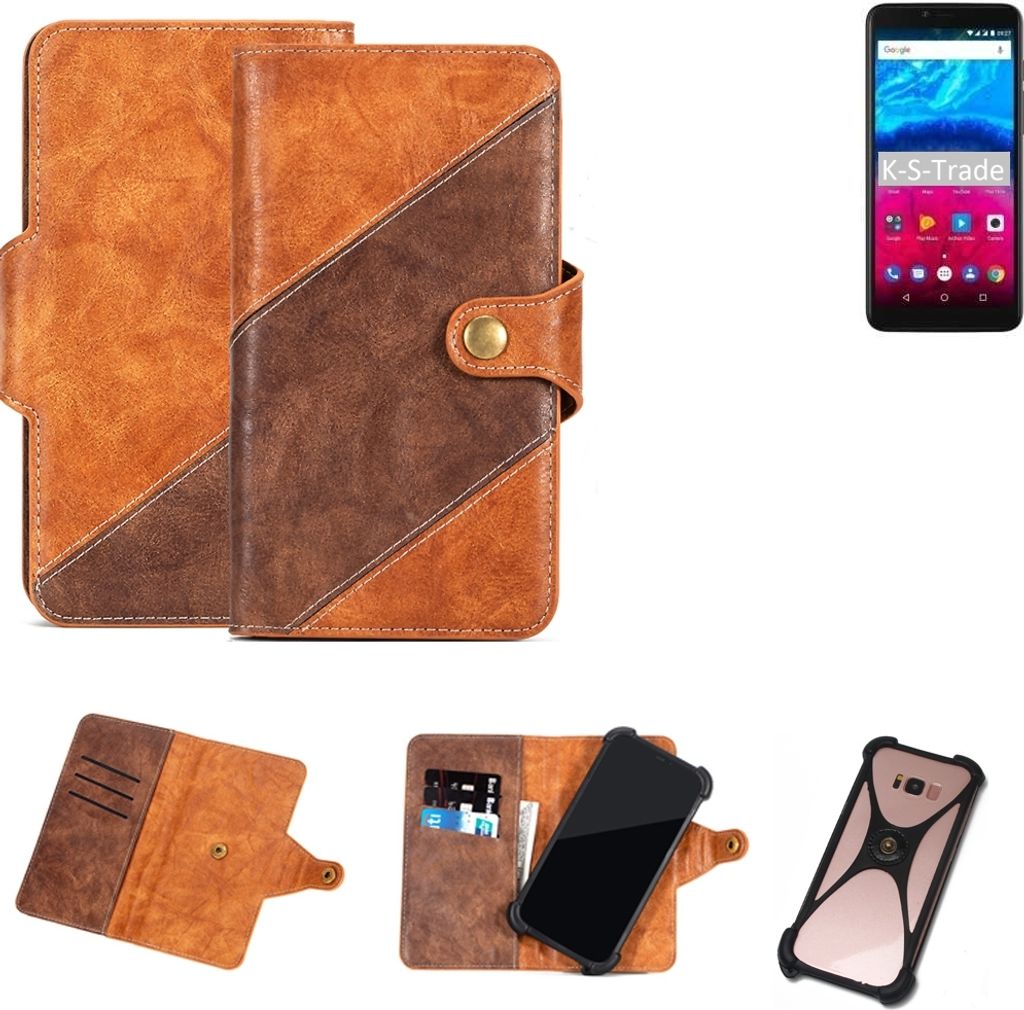 K-S-Trade Handy-Hülle Schutz-Hülle Bookstyle Case Wallet-Case kompatibel mit Archos Core 57S Handy Cover Bumper Kantenschutz Smartphone dunkelbraun