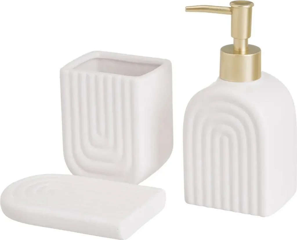 HowHomely | Accessori per il bagno - Set di 3 accessori da bagno in ceramica - bianco - Moderno ed elegante