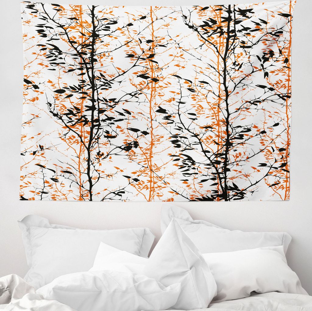 ABAKUHAUS Modern Wandteppich, Baum-Schatten Artwork aus Weiches Mikrofaser Stoff Waschbar ohne Verblassen Digitaldruck, 150 x 110 cm, Orange Schwar...