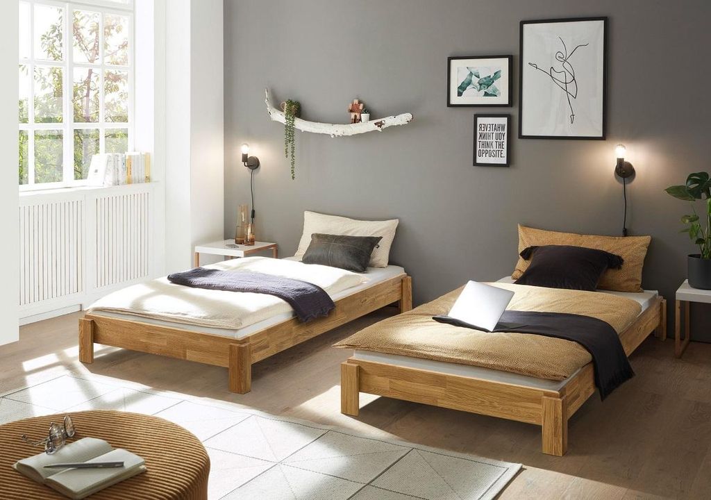 Stapelbett 90x200cm 'Dubi' Wildeiche massiv Produktbild 
