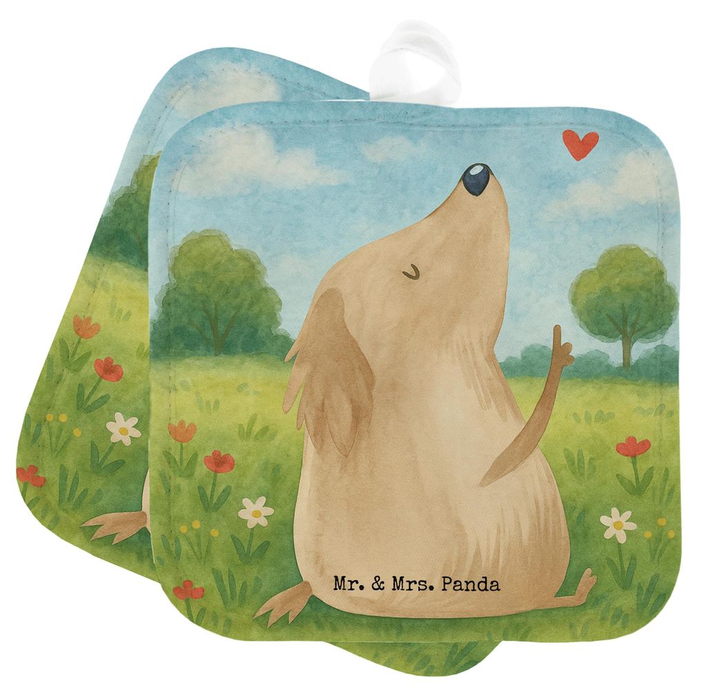 Mr. & Mrs. Panda Topflappen Hund Liebe Design - Weiß - Geschenk, Topfuntersetzer, topfhalter, Hunde, Doppel, Herz, Ofenlappen, Set, Sprüche