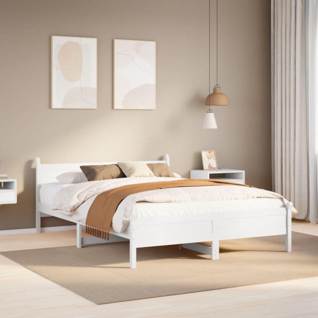"Rabatt" Massivholzbett Schlafzimmer - Bettgestell moderne - ohne Matratze - Weiß 140x200 cm Kiefernholz - Klassische Betten CC24134
