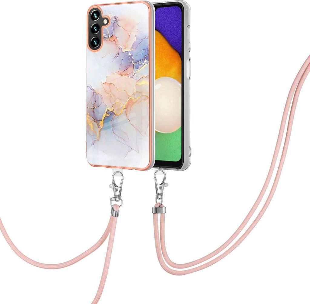 Handykette Hülle für Samsung Galaxy A34 Muster TPU Schutzhülle mit verstellbarem Tragegurt Grau