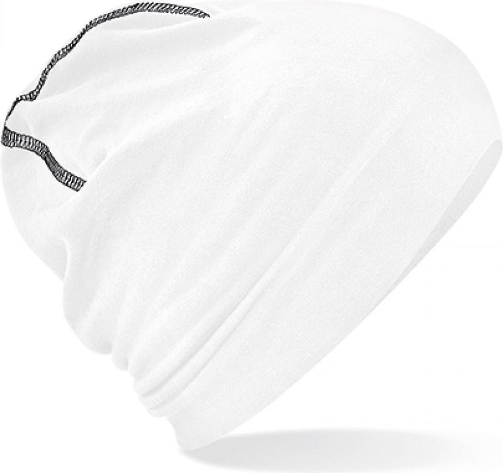 Beechfield B366 | Hemsedal Baumwolle Beanie / Länge: 24cm - Farbe: White/Black - Größe: One Size