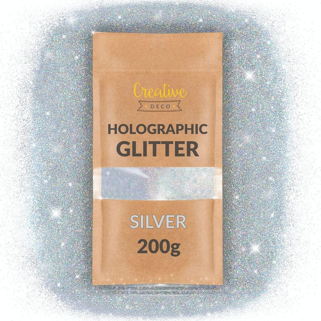 Creative Deco Glitter 200g Zilver, 0,2mm, Holografische Productafbeelding 