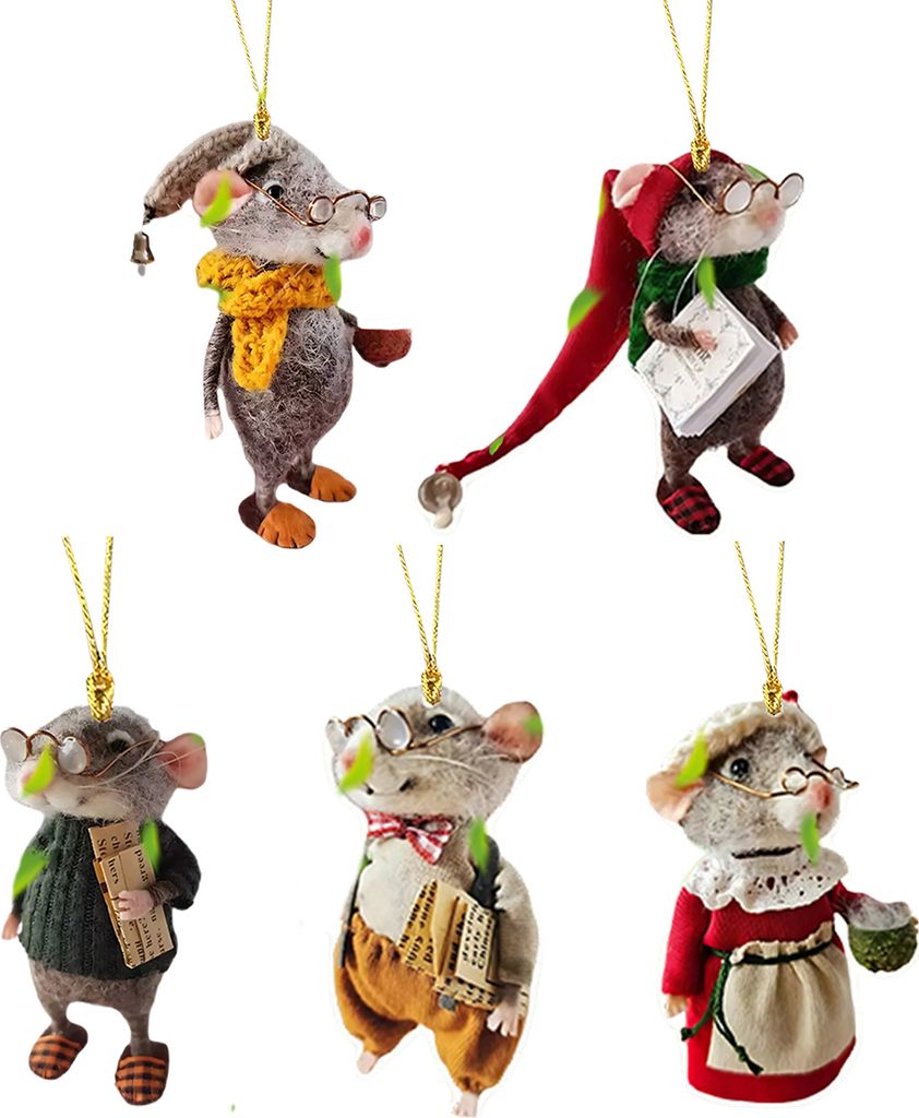 1/5 Stück Maus-Familien-Hängeornament für Zuhause, Weihnachtsbaum, Auto-Rückspiegel, 2D-flache Acryl-Cartoon-Ratten-Tier-Hängedekoration