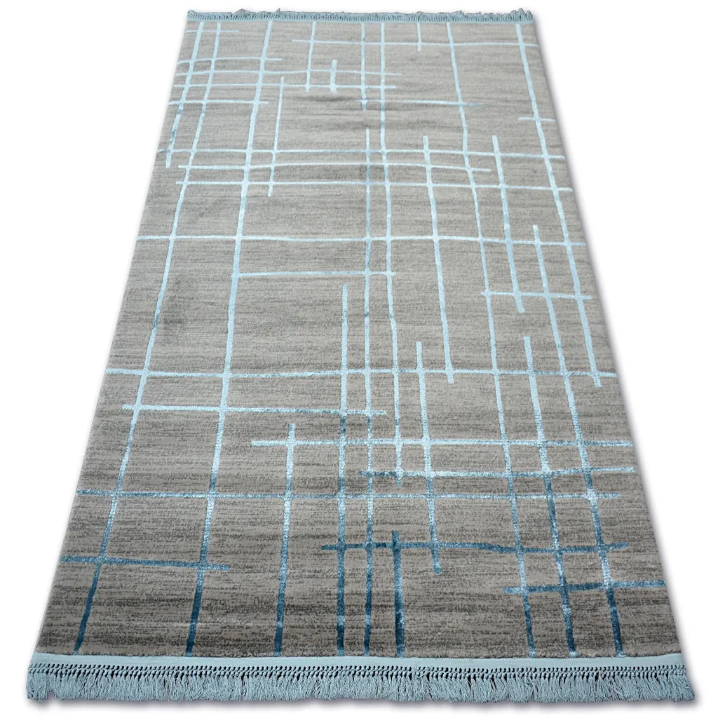 Tapis Soft Touch Manyas 191AA Acrylique Gris Bleu à Franges Bleues