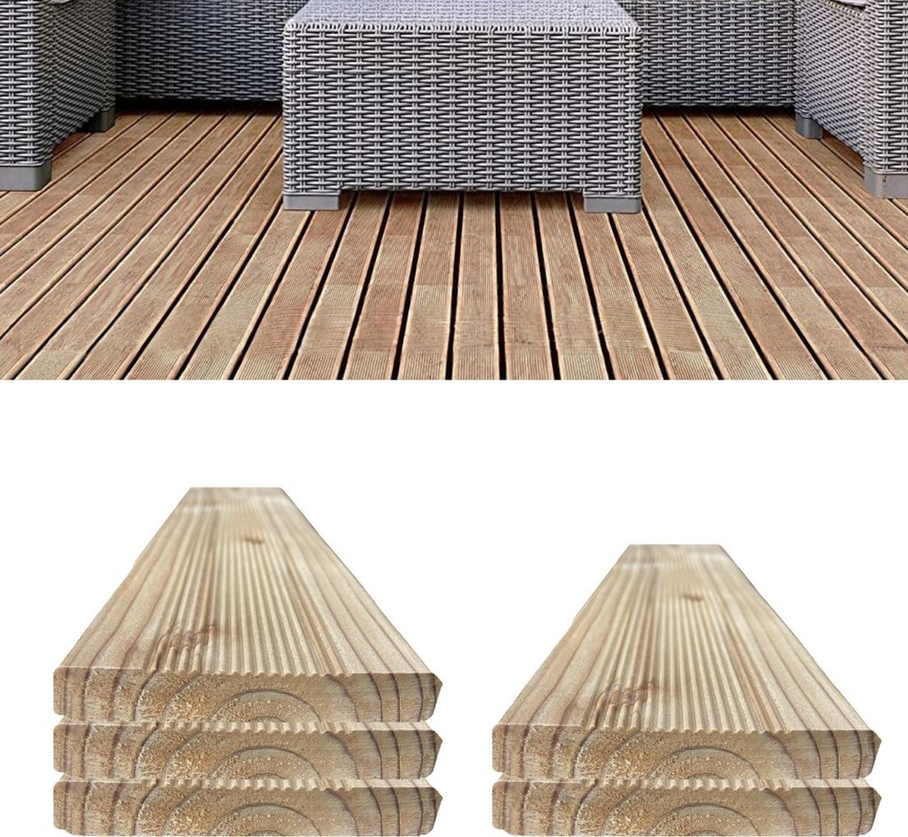 Floranica 5 Stk. Lärchenholz Bretter 80 cm Lang Zaunlatten Terrassendielen Konstruktionsholz geriffelt für Hochbeet & Sichtschutz