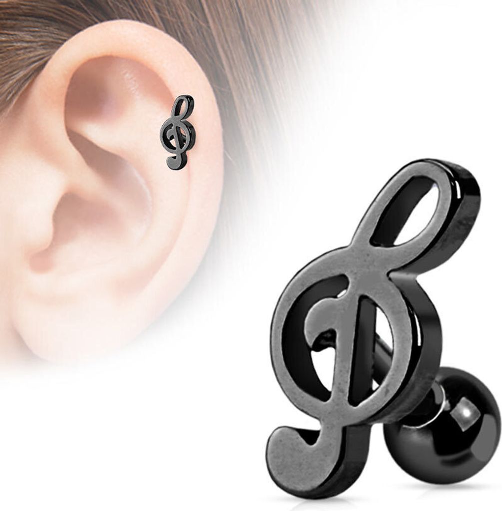 Helix & Tragus Ohr Piercing „Notenschlüssel“ Schwarz