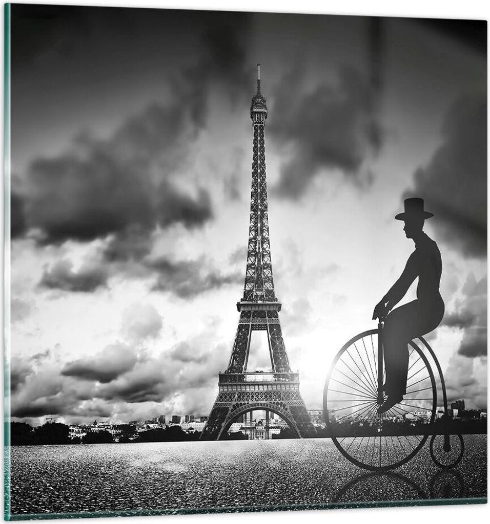 Bilder auf glas - Einteilig - Paris Gentleman Fahrrad - 60x60cm - Glasbilder - Wandbilder - Bilder - zum Aufhängen bereit - Wanddekoration aus Gla...