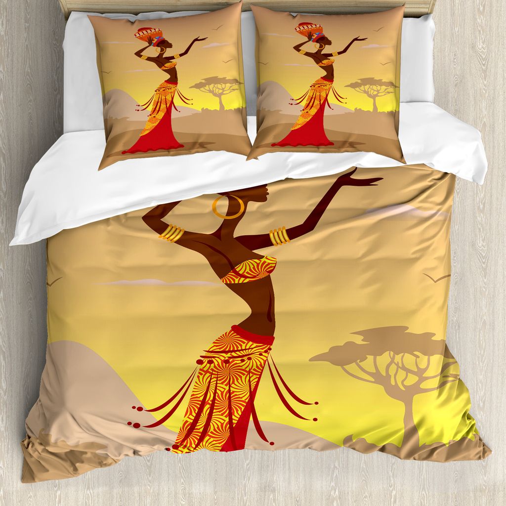 ABAKUHAUS Afrikanisch Bettbezugs Set Für Doppelbetten, Folklorische Kleidung, Milbensicher Allergiker geeignet mit Kissenbezügen, Mehrfarbig