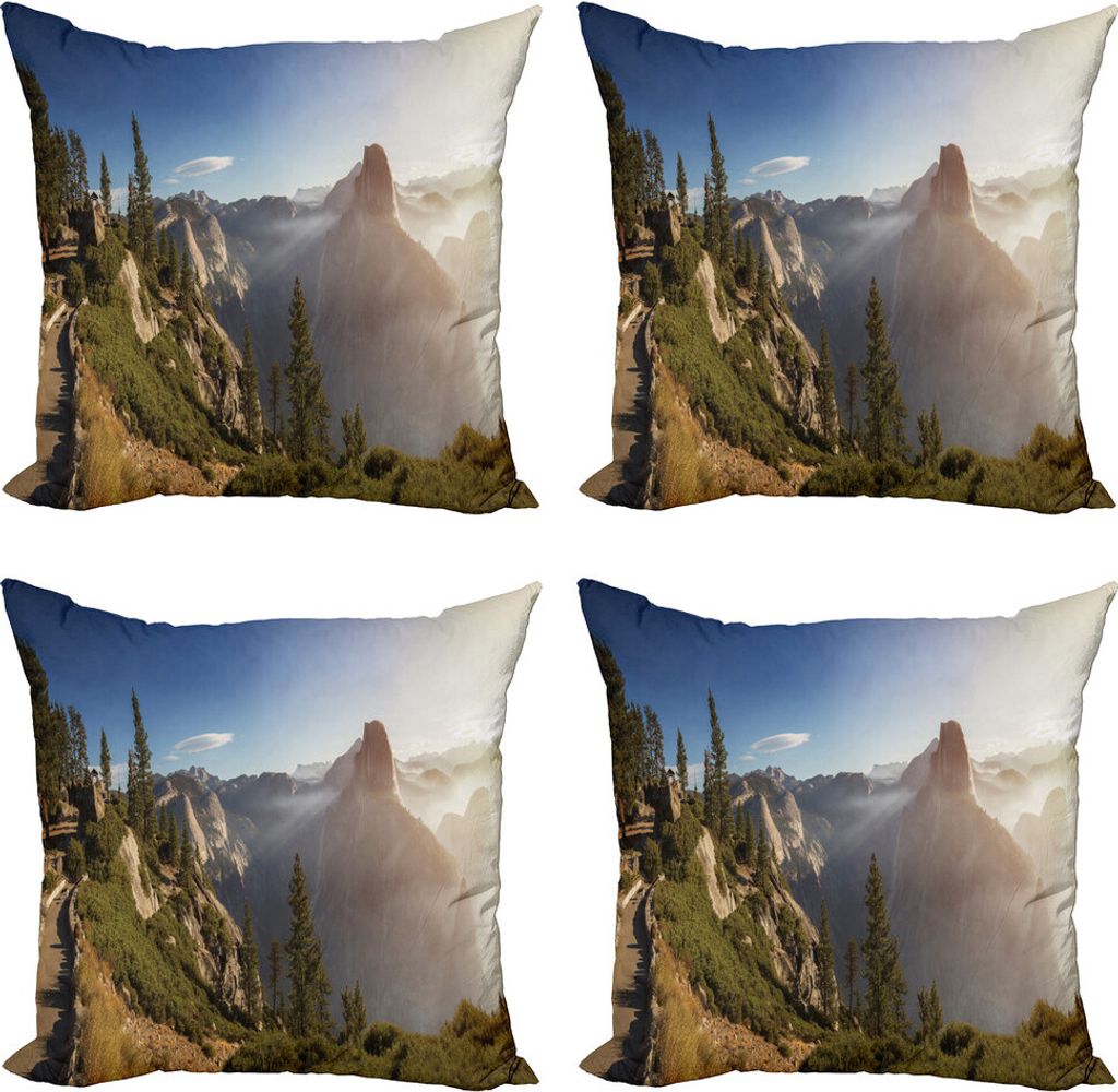 ABAKUHAUS Landschaft Kissenbezug Set (4 Stück), Yosemite-Tal-Panorama, Moderner Doppelseitiger Digitaldruck, 60 cm x 60 cm, Mehrfarbig