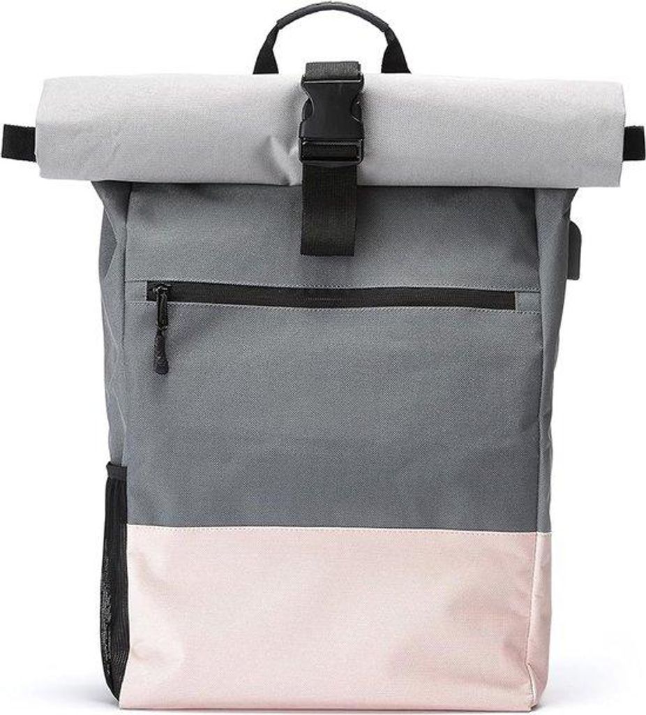 Rosa Damen-Rolltop-Rucksack mit Anti-Diebstahlfach