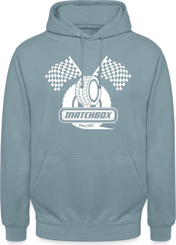 Spreadshirt Matchbox 1953 Mit Zielflaggen Rennen Uni Hoodie, S, Nebelblau