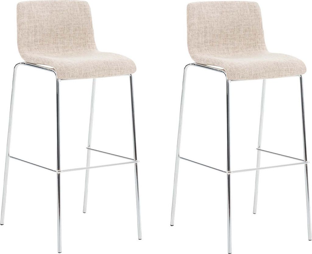 TPFLiving 2er Set Barhocker Hope 4-Fuß Gestell Metall in Chromoptik Stoff Creme