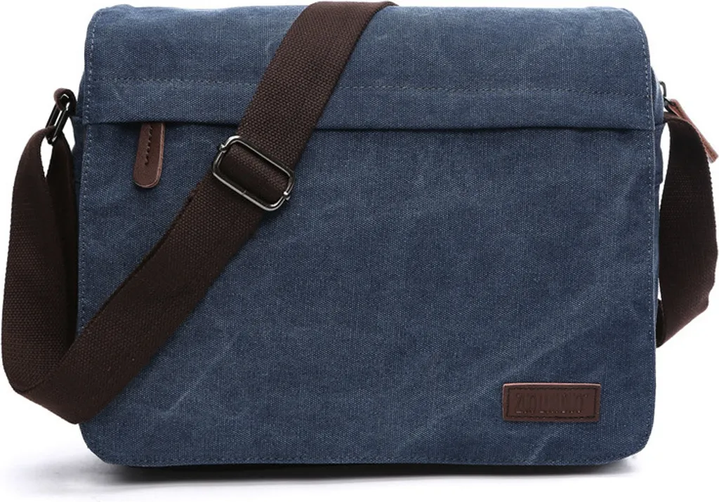 Borsa a Tracolla INF Blu Scuro in Tela e Pelle - Messenger Porta Tablet