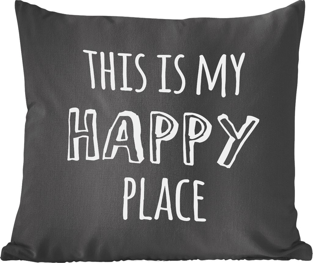 MuchoWow Zierkissen Sofakissen Wohnzimmer Dekokissen 50x50 cm Zitate - 'Dies ist mein glücklicher Ort' - Sprichwörter - Komfort - Sofakissen