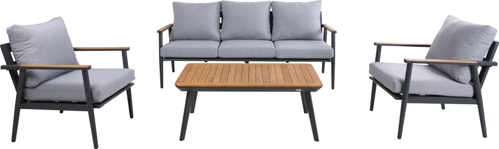 AXI Bibi Lounge Set mit Gartenbank, Tisch und 2 Loungestühlen | Garten Loungeset 4-teilig aus Aluminium & Teak Holz in Anthrazit / Braun | Gartenm...