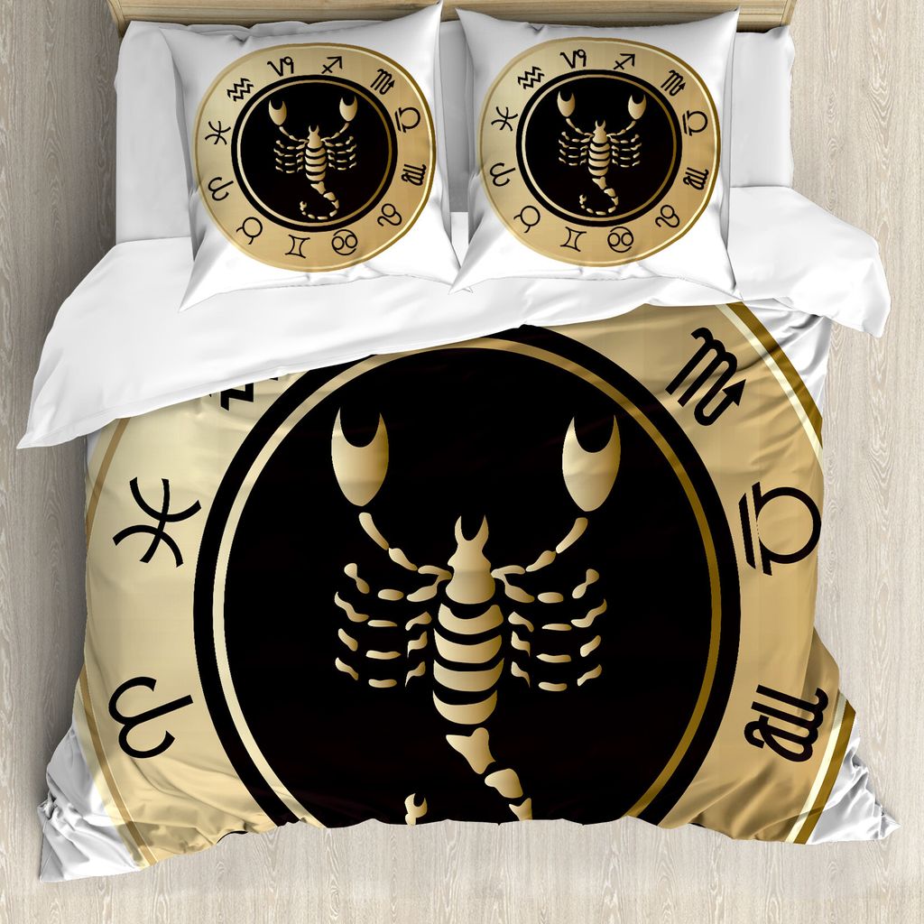 ABAKUHAUS Sternzeichen Skorpion Bettbezug Set für Einzelbetten, Signs Kreis, Milbensicher Allergiker geeignet mit Kissenbezug, 200 cm x 200 cm - 8...
