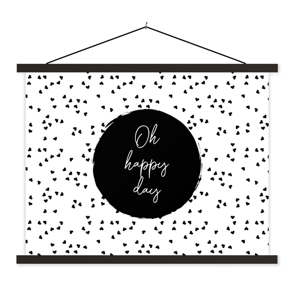 MuchoWow Textilposter Zitate - Text - Oh happy day - Glück 60x45 cm mit schwarzem Rahmen - Poster Schlafzimmer