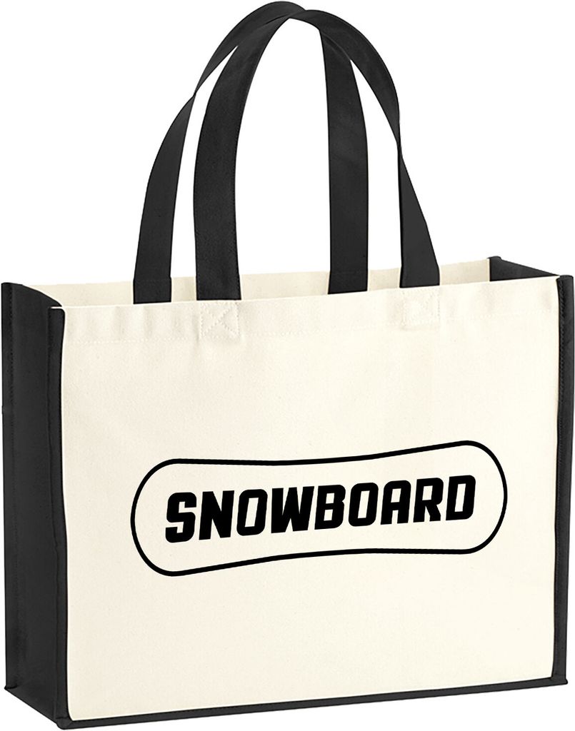 Huuraa Jutetasche Snowbord Schriftzug 21 Liter Black Jute und Baumwolle Einkaufstasche Geschenkidee