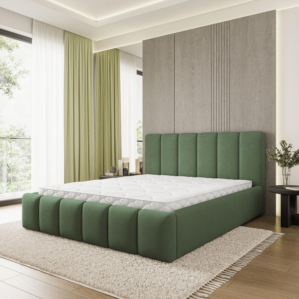 Masseno Polsterbett ATTORA SR 140x200 cm, Polsterbett mit Bettkästen - Grün, SORO 72