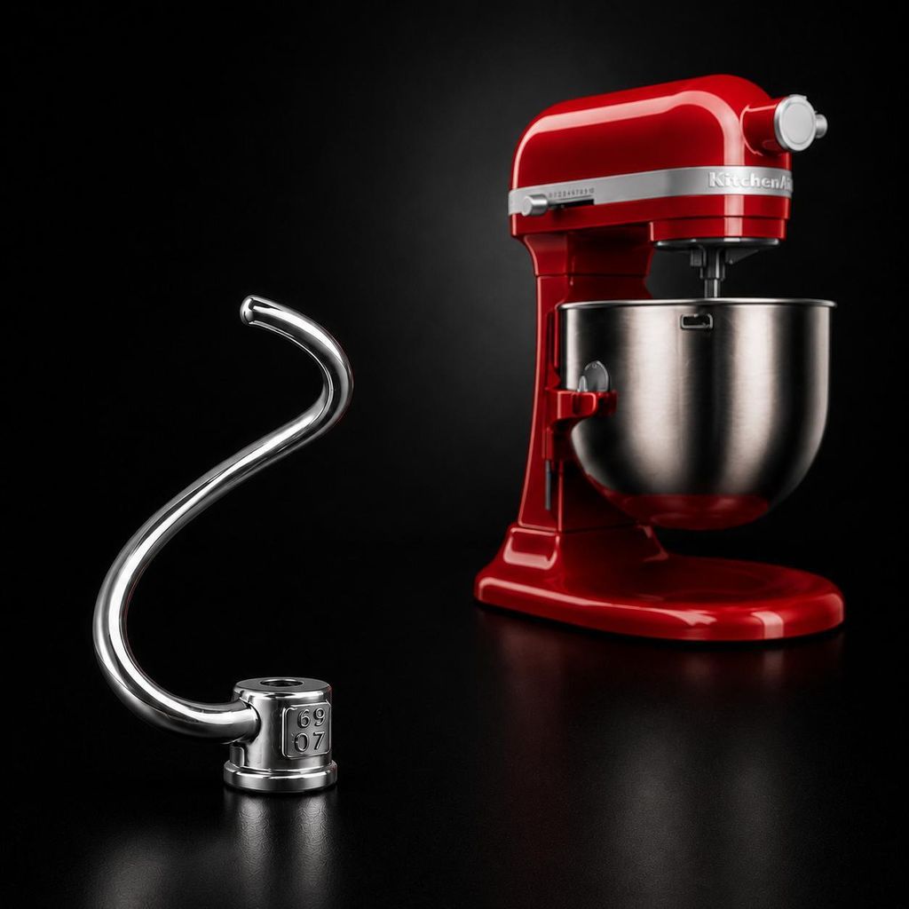 Knethaken Edelstahl kompatibel mit KitchenAid 6,6L / 6,9L – 5K7SDH Ersatz Knethaken für Küchenmaschinen mit Schüsselheber