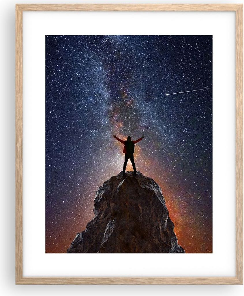 Gerahmtes Poster - Rahmen in heller Eiche - Kosmos Maßstab Mensch - 40x50 cm - Wand Bild - Wanddeko - Wandbilder - Kunstposter - Wandposter - Bild...