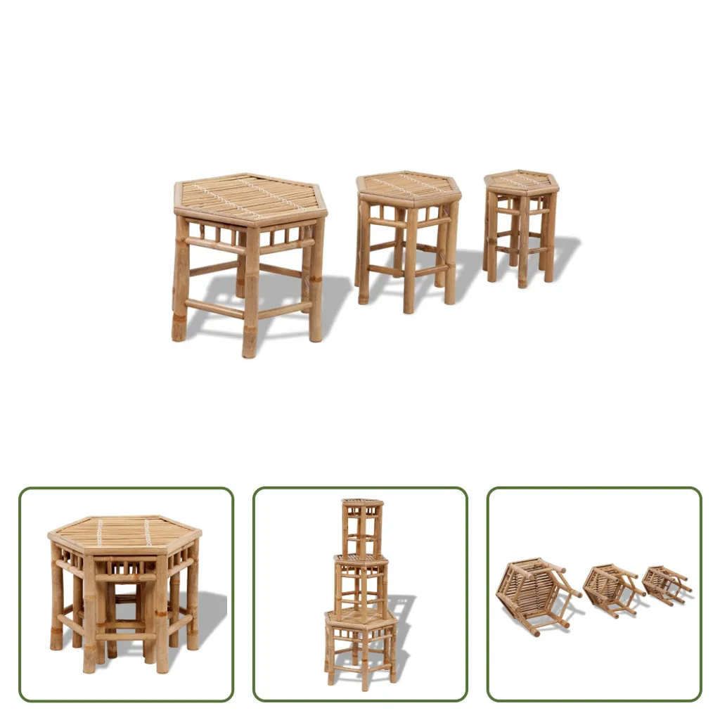 Solution Assise Bambou 3 pcs : Petit Tabouret Jardin Gain de Place - 6