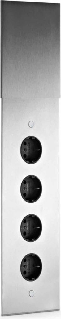 A vertical panel with four circular buttons and two small circular indicators, set against a gradient background.