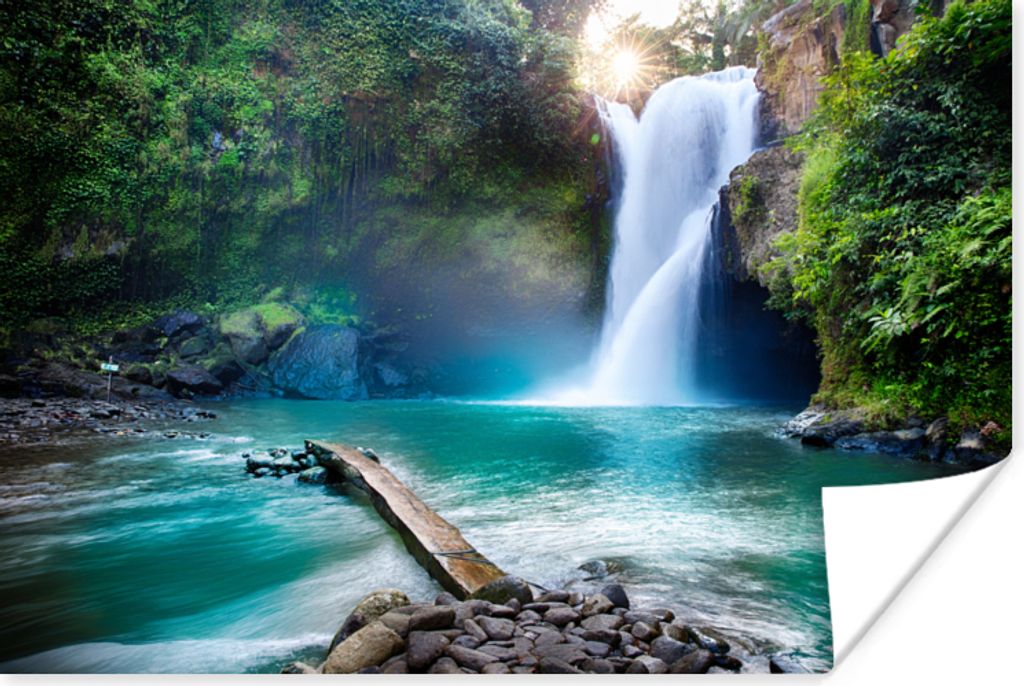 MuchoWow Poster Wasserfall - Steine - Landschaft - Pflanzen - Wasser 60x40 cm - Schlafzimmerdekoration