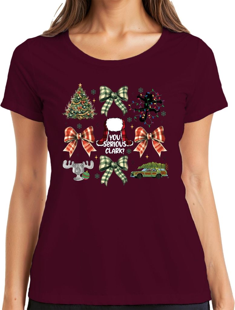 You Serious Clark Weihnachtsbaum Griswold Auto Lichterkette Retro Damen T-Shirt, Burgundy, M