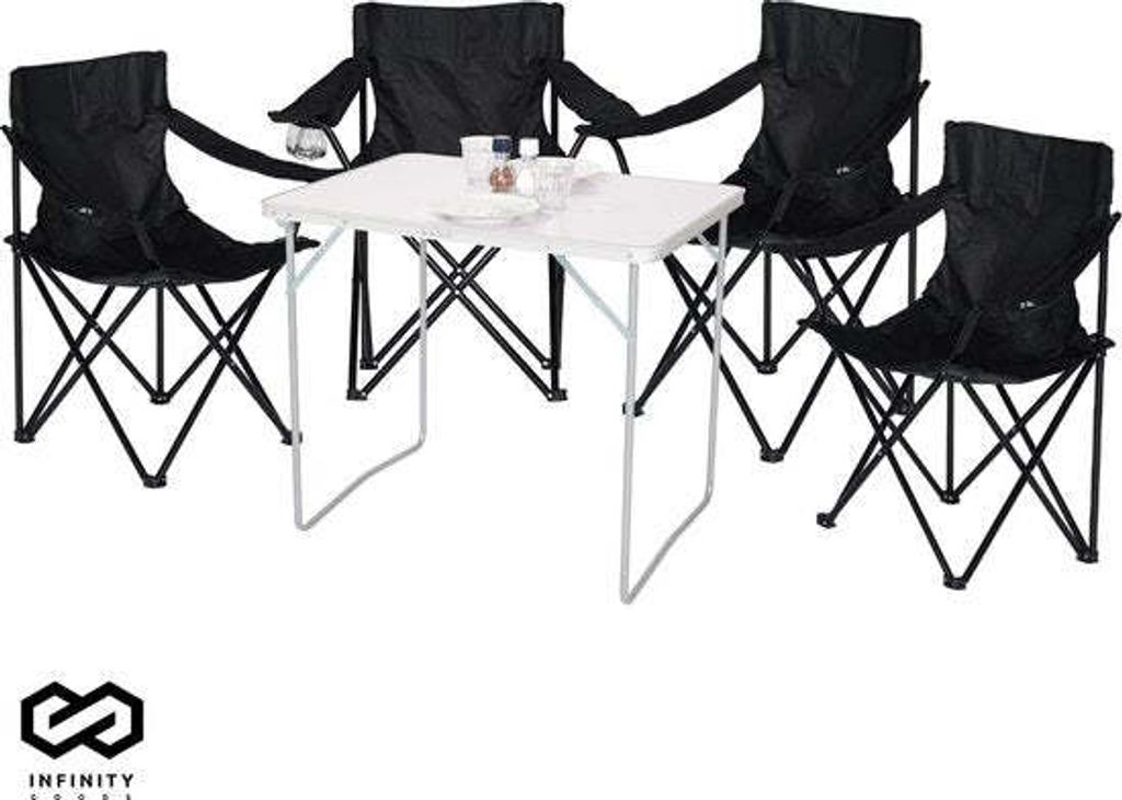 Infinity Goods Infinity Goods Campeerset - 4 Campingstoelen met opklaptafel - Antraciet & Inklapbare Tuintafel - Tuin Festival en Kampeermeubilair ...