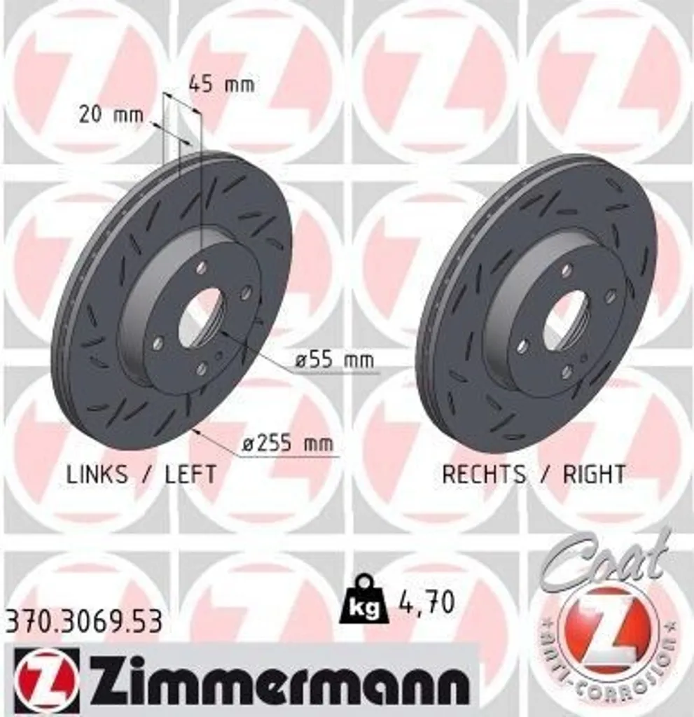 Pack de Freinage Avant Mazda MX-5 NA NB : Disques Zimmermann 255mm 45mm