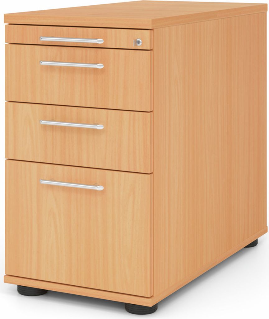 Standcontainer Eliel | Buche | HxBxT 76x42,8x80cm | Relinggriff | 4 Schübe | Mit Schloss & Zentralverriegelung