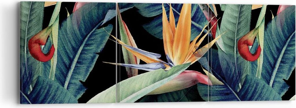 Bild auf Leinwand - Leinwandbild - 3 Teile - Pflanze Tropisch Blume - 90x30cm - Wand Bild - Wanddeko - Wandbilder - Leinwanddruck - Bilder - Wandde...