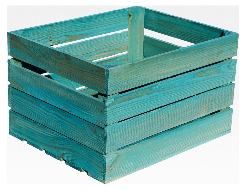 Obstkiste Johanna gehobelt in Türkis 50x40x30cm Weinkiste Apfelkiste rustikale Holzkiste