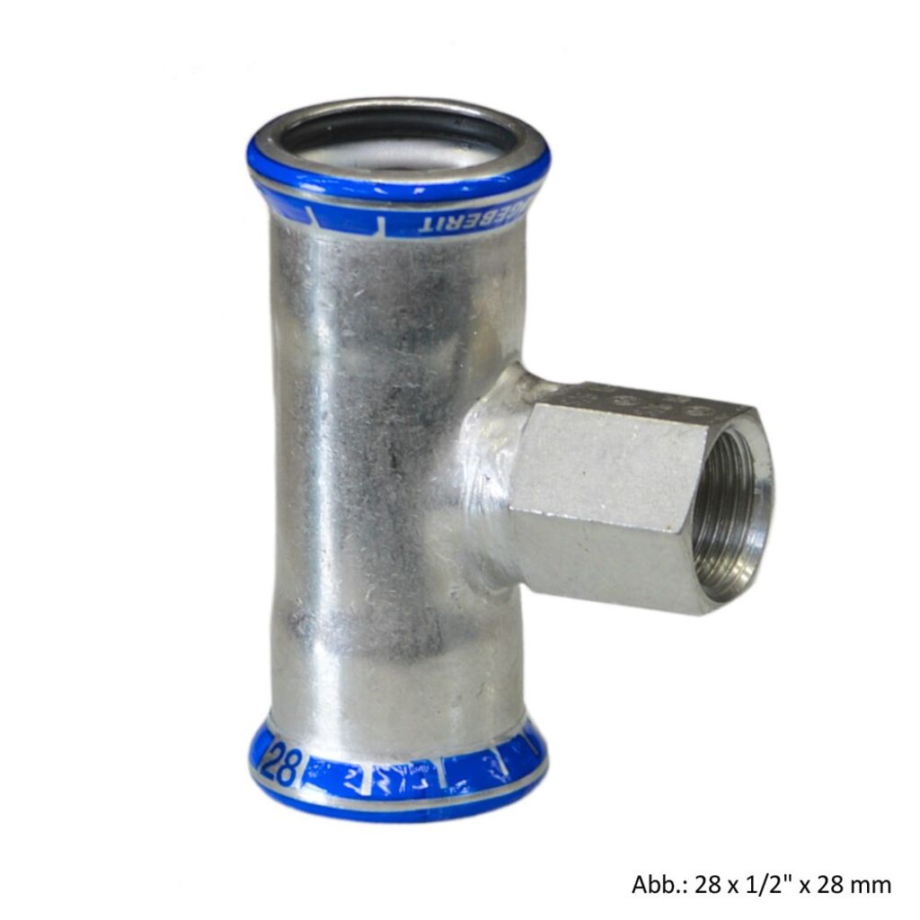 Geberit GE Mapress Edelstahl T-Stück mit Abgang, d15, Rp1/2, 18mm, 1 Stk.