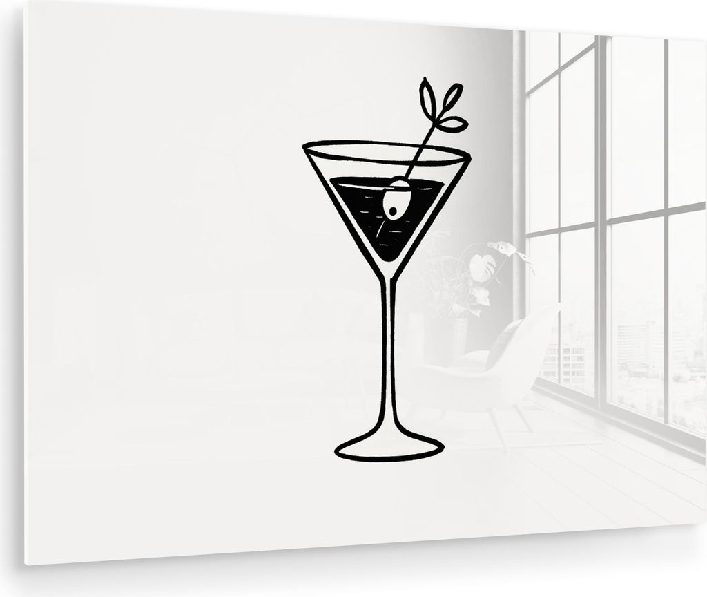 MuchoWow Glasbilder - Bilder auf Wandbild - Foto auf Glas Cocktail - Glas - Olive - Minimalistisch 90x60 cm Wanddekoration aus Glas - Acrylglasbild...