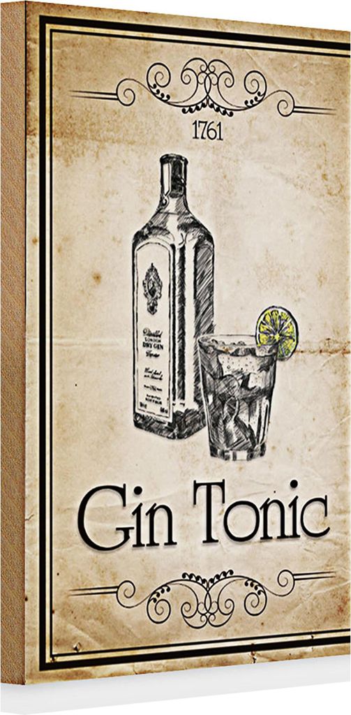 Holzschild 20x30cm 1761 Gin tonic Retro