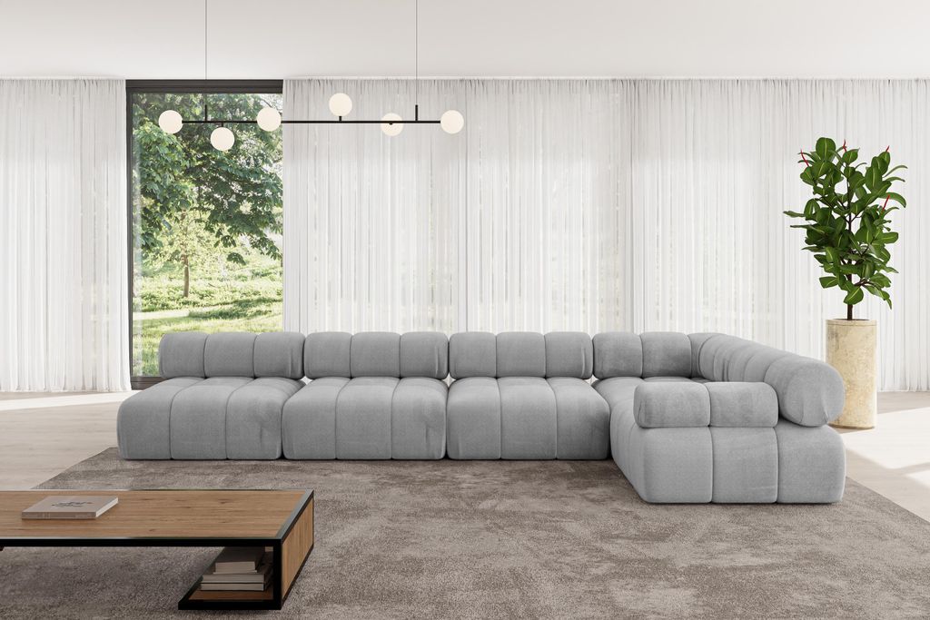 ALTDECOR Modulares Sofa Ecksofa in L-Form - Mende-L3 - 380x190x70 cm Hellgrau Corner modular Sofa Eckcouch Couch Wohnlandschaft Cauchsofa Polstersofa