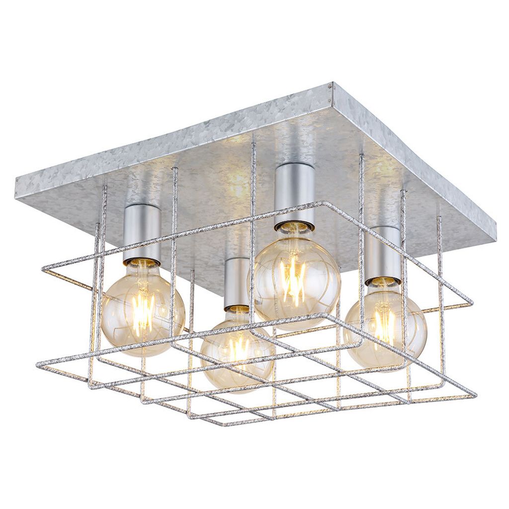 Deckenlampe, Metallgitter, Zink, 4 Flammig, E27, L 40 cm