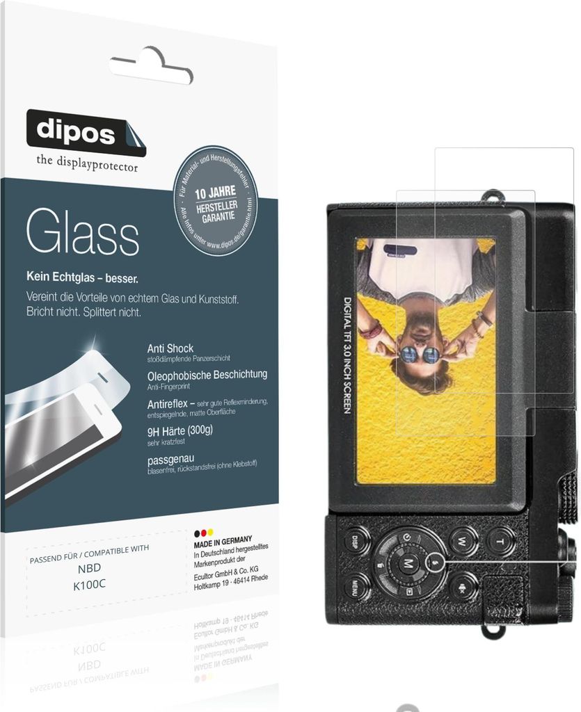 2x Schutzfolie für NBD K100C matt - Anti-Shock 9H Folie dipos Glass Kunststoffglas